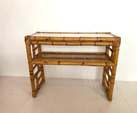 Table / Console En Bambou Et Rotin Design Italien 1970-photo-3