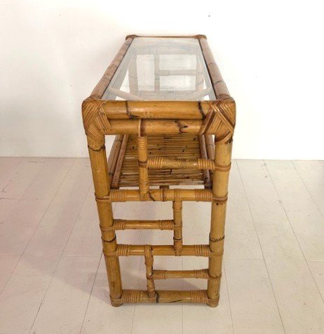 Table / Console En Bambou Et Rotin Design Italien 1970-photo-4
