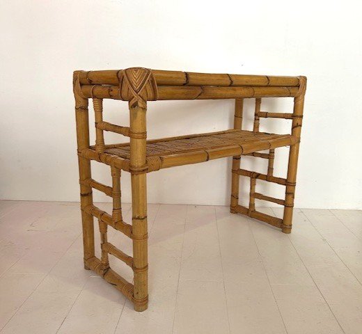 Table / Console En Bambou Et Rotin Design Italien 1970-photo-2