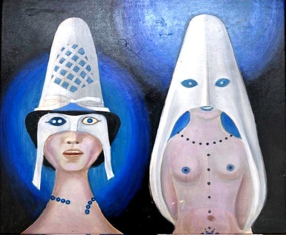 Rare Oil On Cardboard By Nina Barka (maria Smirsky 1908-1986) Naive Art - Portrait Women