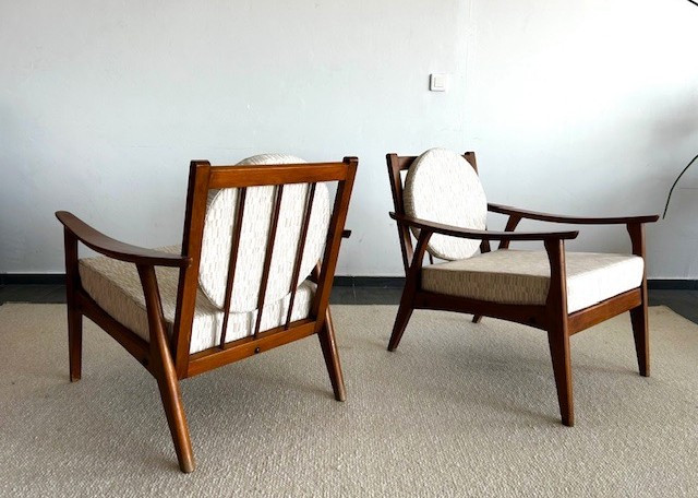 Paire De Fauteuils Boomerang Design Francais 1950 ( Esprit Thonet - Peter Hvidt - Knoll...)-photo-3