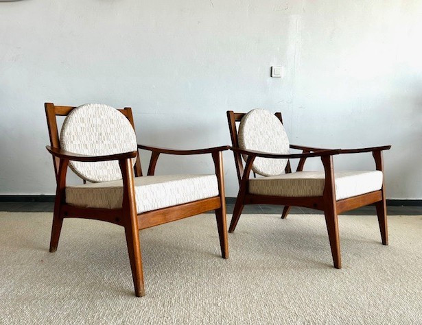 Paire De Fauteuils Boomerang Design Francais 1950 ( Esprit Thonet - Peter Hvidt - Knoll...)