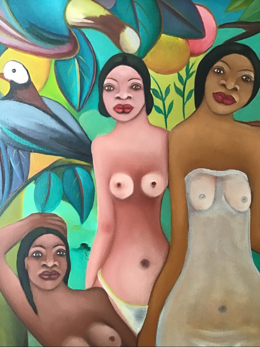 Large Oil On Canvas By Fritzner Alphonse (1938 - 2006) Haitian School Of The 20th Century-photo-3