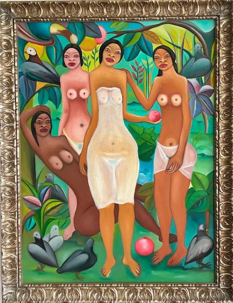 Large Oil On Canvas By Fritzner Alphonse (1938 - 2006) Haitian School Of The 20th Century