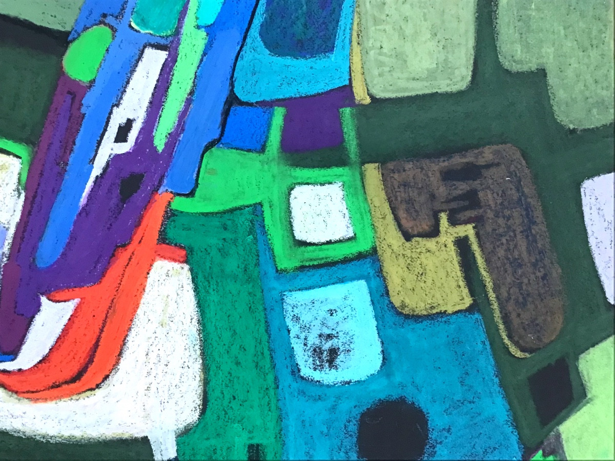 Grand pastel de Guy Leclerc Gayrau ( 1942 -) Abstraction Cubisme XXÈME -photo-4