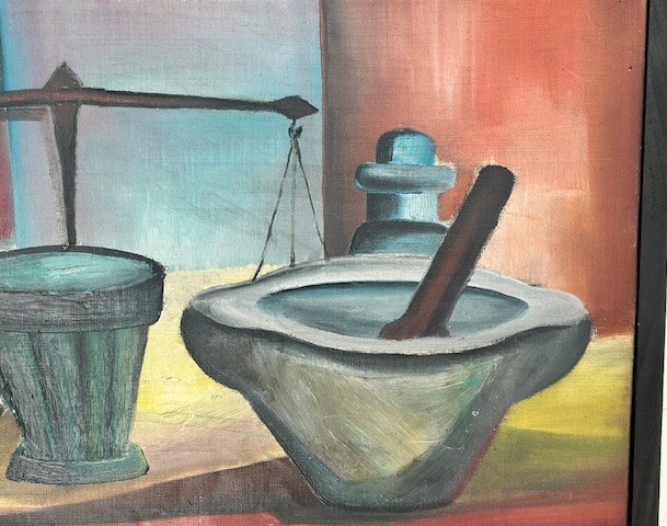 Still Life Of An Apothecary, Oil On Canvas By Hubert Agostini 1935-2021 (post-cubism...)-photo-4