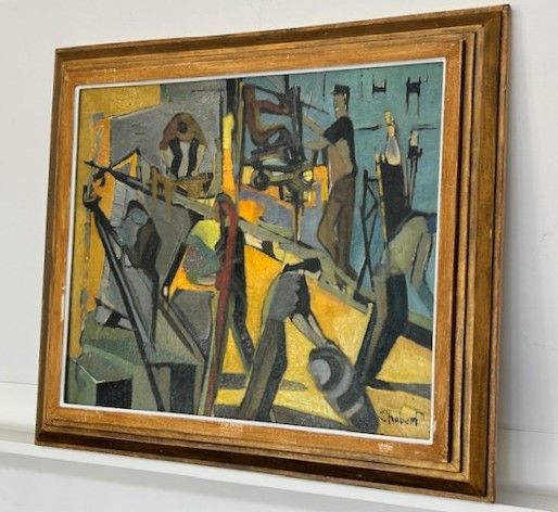 Huile sur toile signée Chabert (chantier - industriel - post cubisme - esprit Camille Hilaire)-photo-2