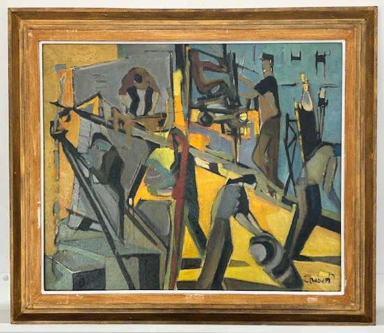 Huile sur toile signée Chabert (chantier - industriel - post cubisme - esprit Camille Hilaire)
