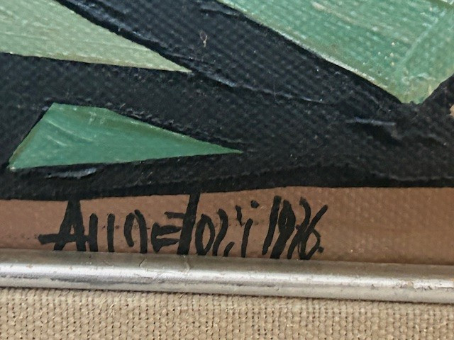 Nature morte à la bouteille et aux fruits 1976 ( Neo cubisme - abstraction figurative )-photo-2