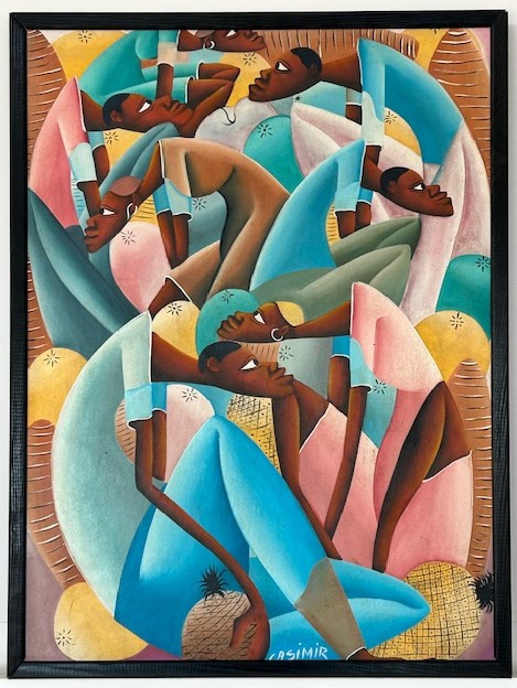 Grande huile sur toile signée Casimir(Laurent Casimir?) 1970-1980 Ecole haitienne-cubiste-naif