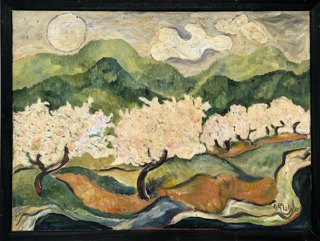 Grande huile sur toile paysage post expressionniste signé  A Glatz  de 70 .-photo-2