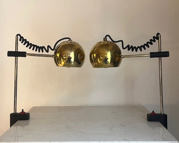 Pair Of Brass Desk/bedside Lamps Circa 1970 (design - Decoration - Reggiani...)-photo-2