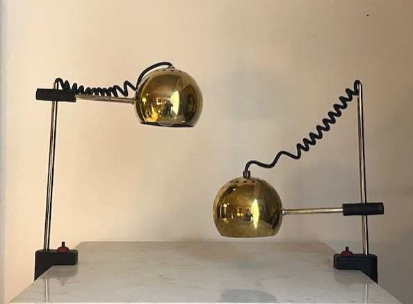 Pair Of Brass Desk/bedside Lamps Circa 1970 (design - Decoration - Reggiani...)-photo-3