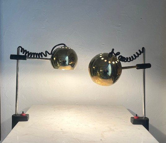 Pair Of Brass Desk/bedside Lamps Circa 1970 (design - Decoration - Reggiani...)-photo-1