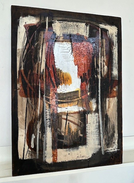 Huile sur panneau d'Ulrico Schettini 1959 ( abstraction - dadaisme - neo dada...) -photo-2