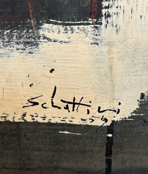 Huile sur panneau d'Ulrico Schettini 1959 ( abstraction - dadaisme - neo dada...) -photo-1