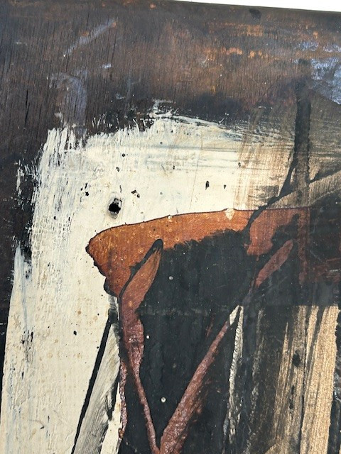 Huile sur panneau d'Ulrico Schettini 1959 ( abstraction - dadaisme - neo dada...) -photo-3