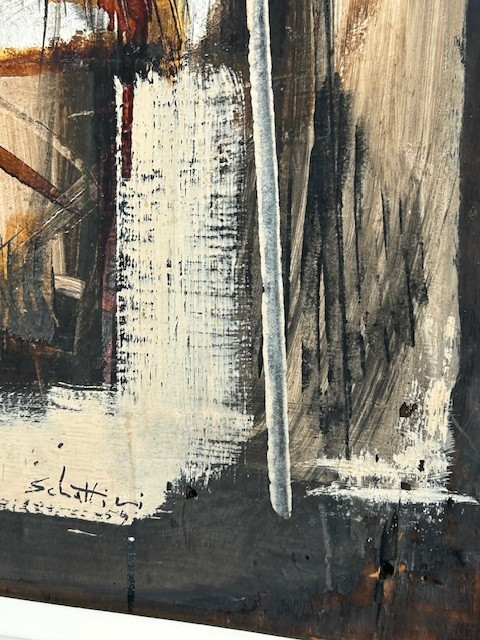 Huile sur panneau d'Ulrico Schettini 1959 ( abstraction - dadaisme - neo dada...) -photo-5