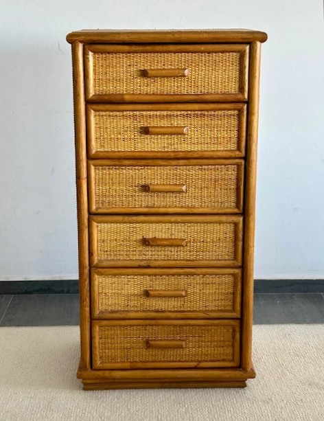 Commode en rotin circa 1970 Italie ( semainier - esprit Dal Vera - Audoux et Minet - Sognot...)-photo-2