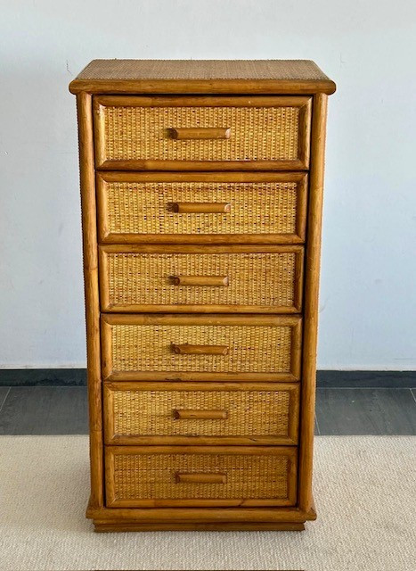 Commode en rotin circa 1970 Italie ( semainier - esprit Dal Vera - Audoux et Minet - Sognot...)-photo-3