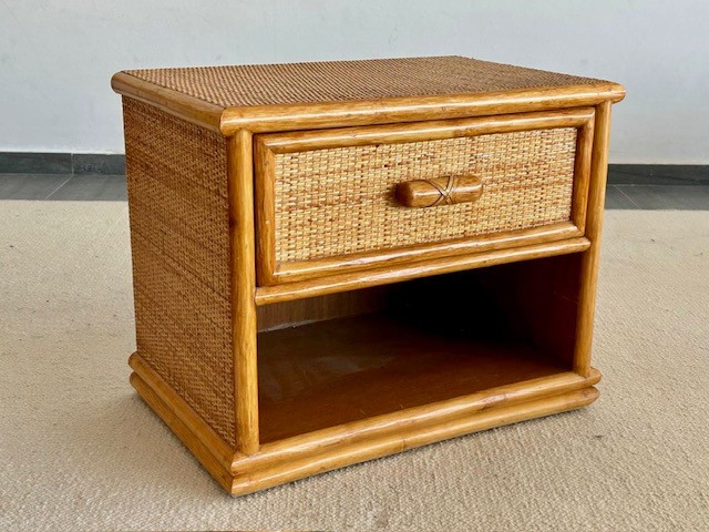 Paire de  chevets en rotin 1970 - 1980  Italie ( esprit Dal Vera - Audoux et Minet - Sognot...)-photo-2