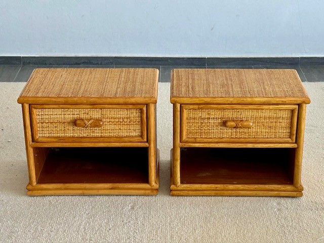 Paire de  chevets en rotin 1970 - 1980  Italie ( esprit Dal Vera - Audoux et Minet - Sognot...)-photo-4