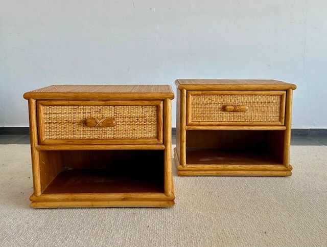 Paire de  chevets en rotin 1970 - 1980  Italie ( esprit Dal Vera - Audoux et Minet - Sognot...)-photo-1