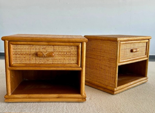 Paire de  chevets en rotin 1970 - 1980  Italie ( esprit Dal Vera - Audoux et Minet - Sognot...)