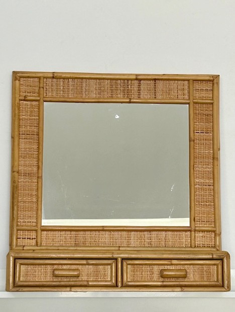 Miroir  en rotin 1970 - 1980  Italie ( esprit Dal Vera - Audoux et Minet - Sognot...)-photo-2