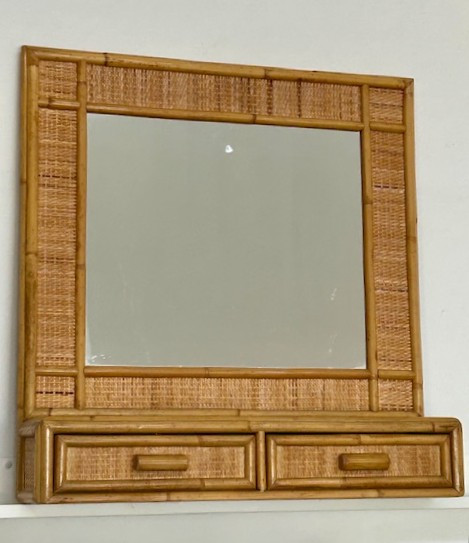 Miroir  en rotin 1970 - 1980  Italie ( esprit Dal Vera - Audoux et Minet - Sognot...)