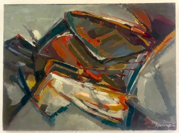 Huile sur toile de Françoise Grassin Taffin 1962 ( abstraction  - XXème - France ...)-photo-2