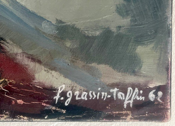Huile sur toile de Françoise Grassin Taffin 1962 ( abstraction  - XXème - France ...)-photo-4