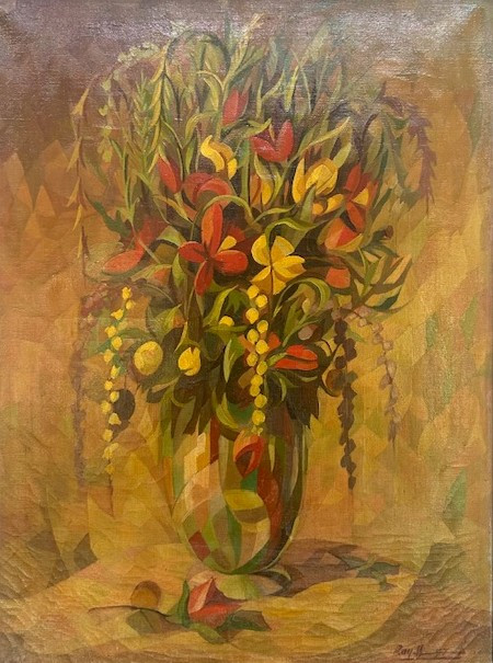 Nature morte au bouquet circa 1950  esprit André Lhote  cubiste moderniste -photo-2