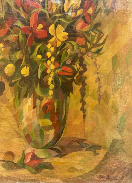 Nature morte au bouquet circa 1950  esprit André Lhote  cubiste moderniste -photo-3