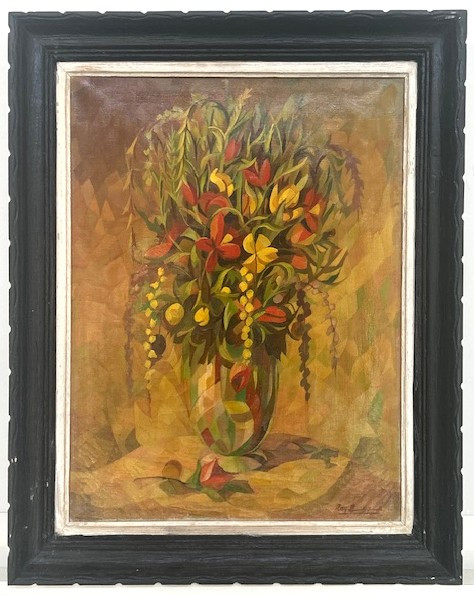 Nature morte au bouquet circa 1950  esprit André Lhote  cubiste moderniste 
