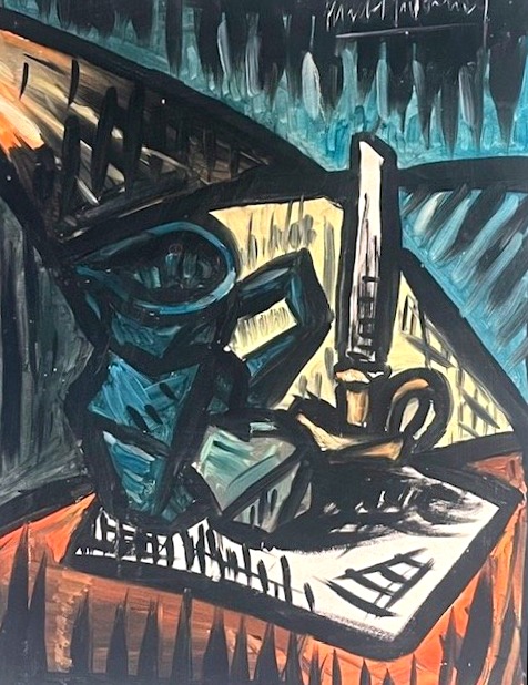 Huile sur panneau nature morte cubiste ( esprit Bernard Buffet - Franz Priking... )-photo-2