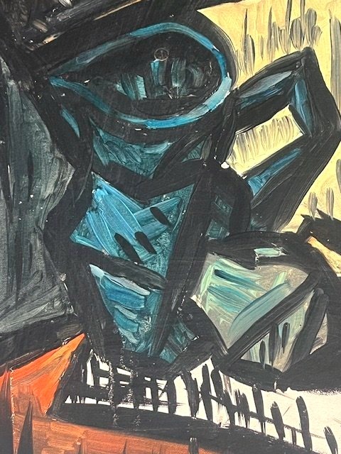 Huile sur panneau nature morte cubiste ( esprit Bernard Buffet - Franz Priking... )-photo-4