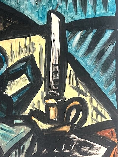Huile sur panneau nature morte cubiste ( esprit Bernard Buffet - Franz Priking... )-photo-1