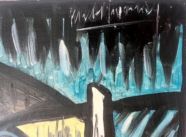 Huile sur panneau nature morte cubiste ( esprit Bernard Buffet - Franz Priking... )-photo-2