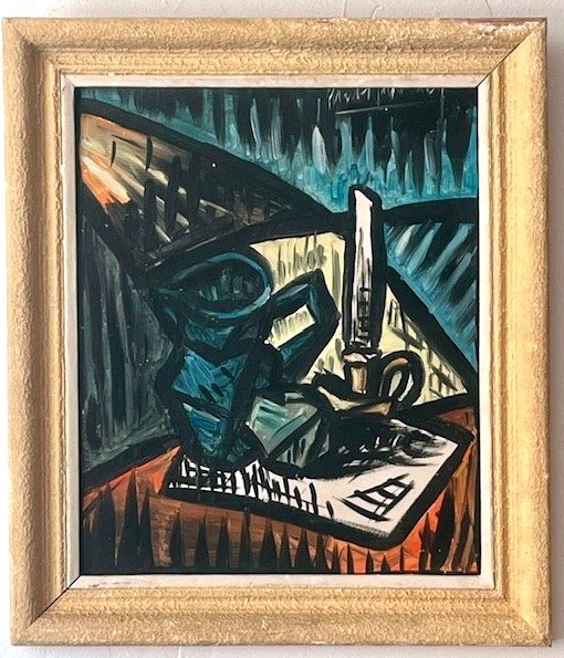Huile sur panneau nature morte cubiste ( esprit Bernard Buffet - Franz Priking... )