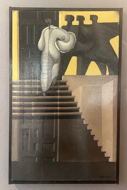 Huile sur toile surréaliste de Jose Herrera ( 1943-2021) Fernand Leger abstrait cubiste 