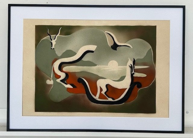 Composition surréaliste à l'aérographe de Robert le Ricolais constructivisme -abstraction-1930s