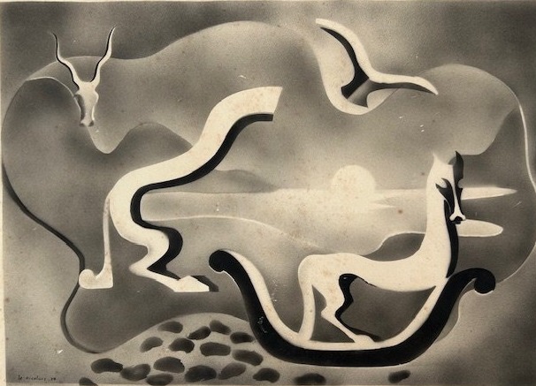 Composition surréaliste à l'aérographe de Robert le Ricolais constructivisme -abstraction-1930s-photo-2