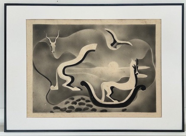 Composition surréaliste à l'aérographe de Robert le Ricolais constructivisme -abstraction-1930s