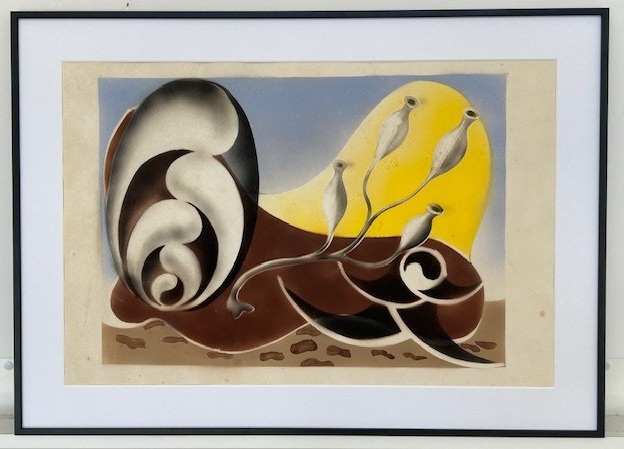 Composition surréaliste à l'aérographe de Robert le Ricolais constructivisme -abstraction-1930s
