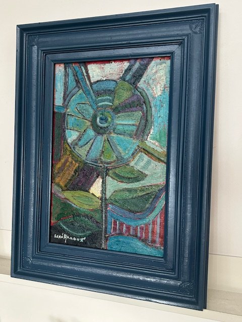 Oil On Canvas By René Arnoux, 1987 (geometric Abstraction, Stylized Figuration, Cubism...)-photo-2