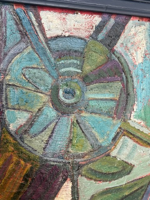 Oil On Canvas By René Arnoux, 1987 (geometric Abstraction, Stylized Figuration, Cubism...)-photo-3