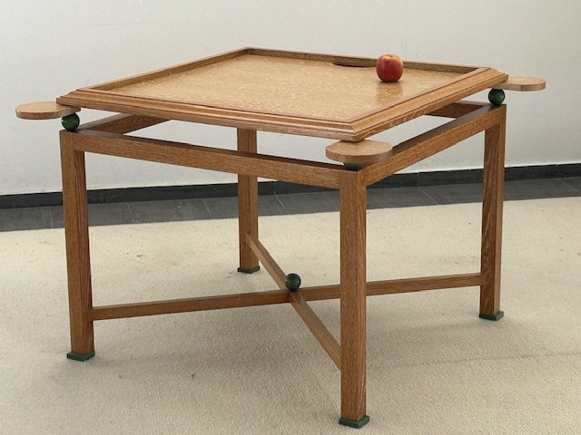 Table à jeux en chêne cérusé circa 1950-1960 ( décoration esprit Arbus - Dupré Lafon - Adnet..)-photo-2