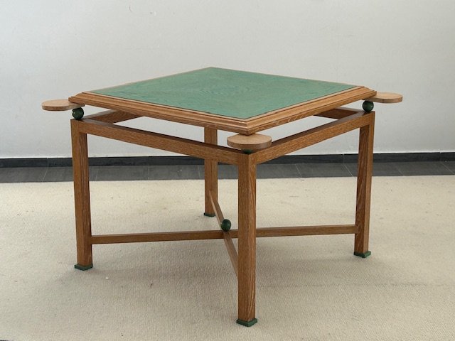 Table à jeux en chêne cérusé circa 1950-1960 ( décoration esprit Arbus - Dupré Lafon - Adnet..)-photo-3