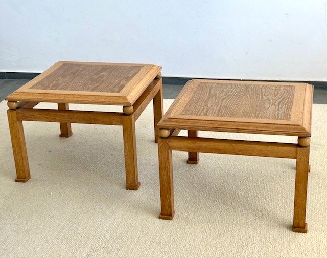 2 tables  en chêne cérusé circa 1950-1960 ( décoration esprit Arbus - Dupré Lafon - Adnet..)-photo-2
